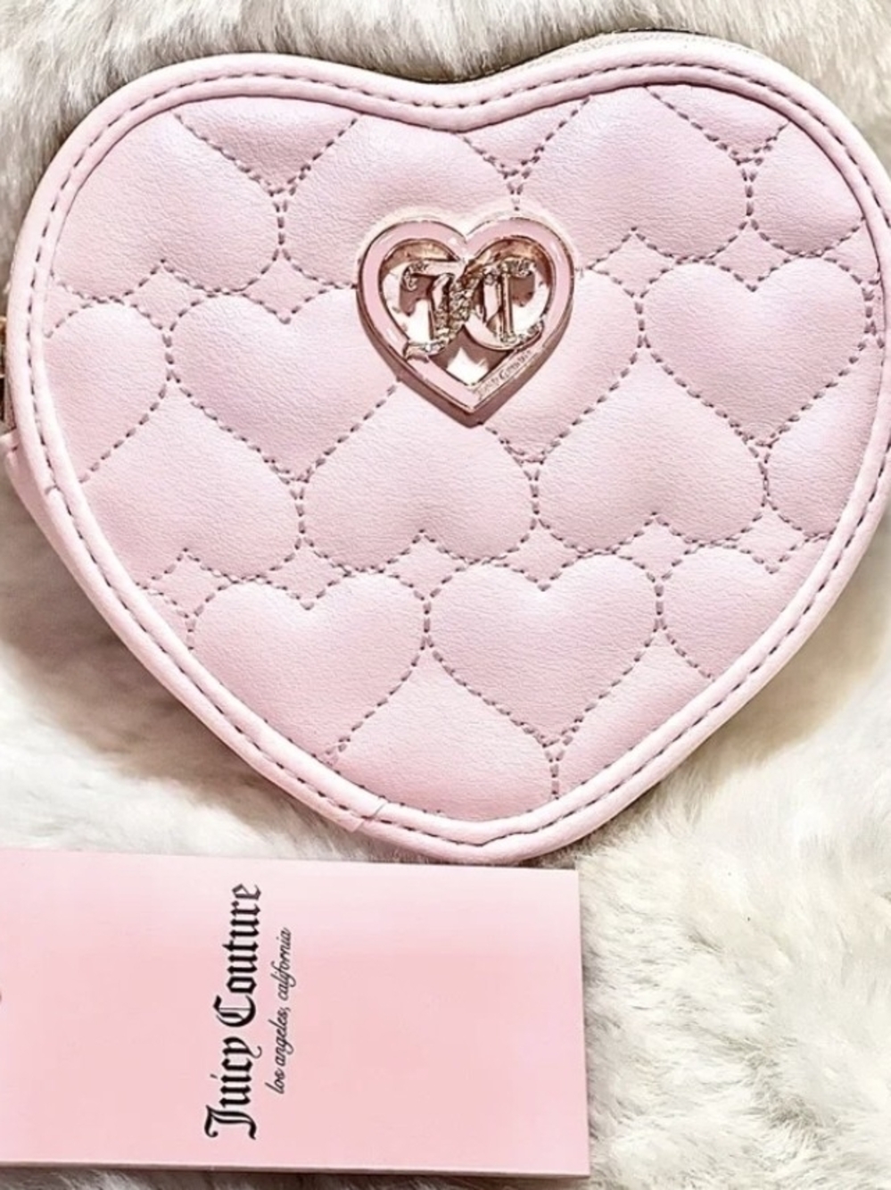 Juicy Couture Light Pink Quilted Heart Shaped Wristlet